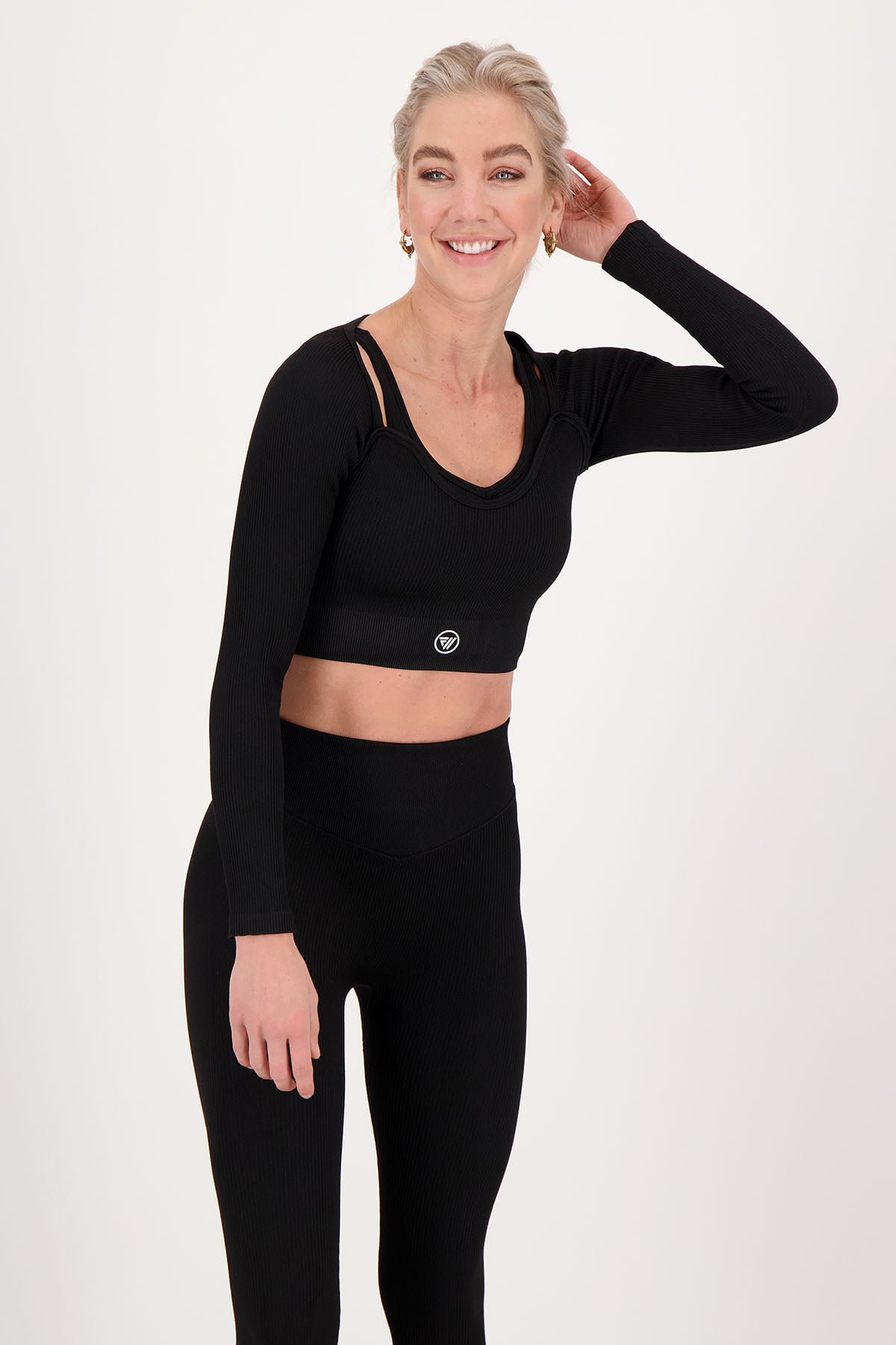 Rib Scrunch Crop Longsleeve Black