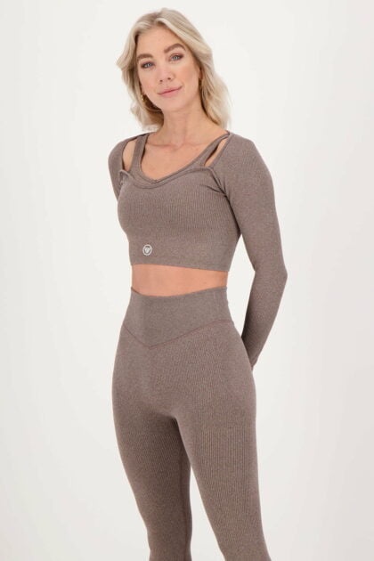 Rib Scrunch Crop Longsleeve Brown